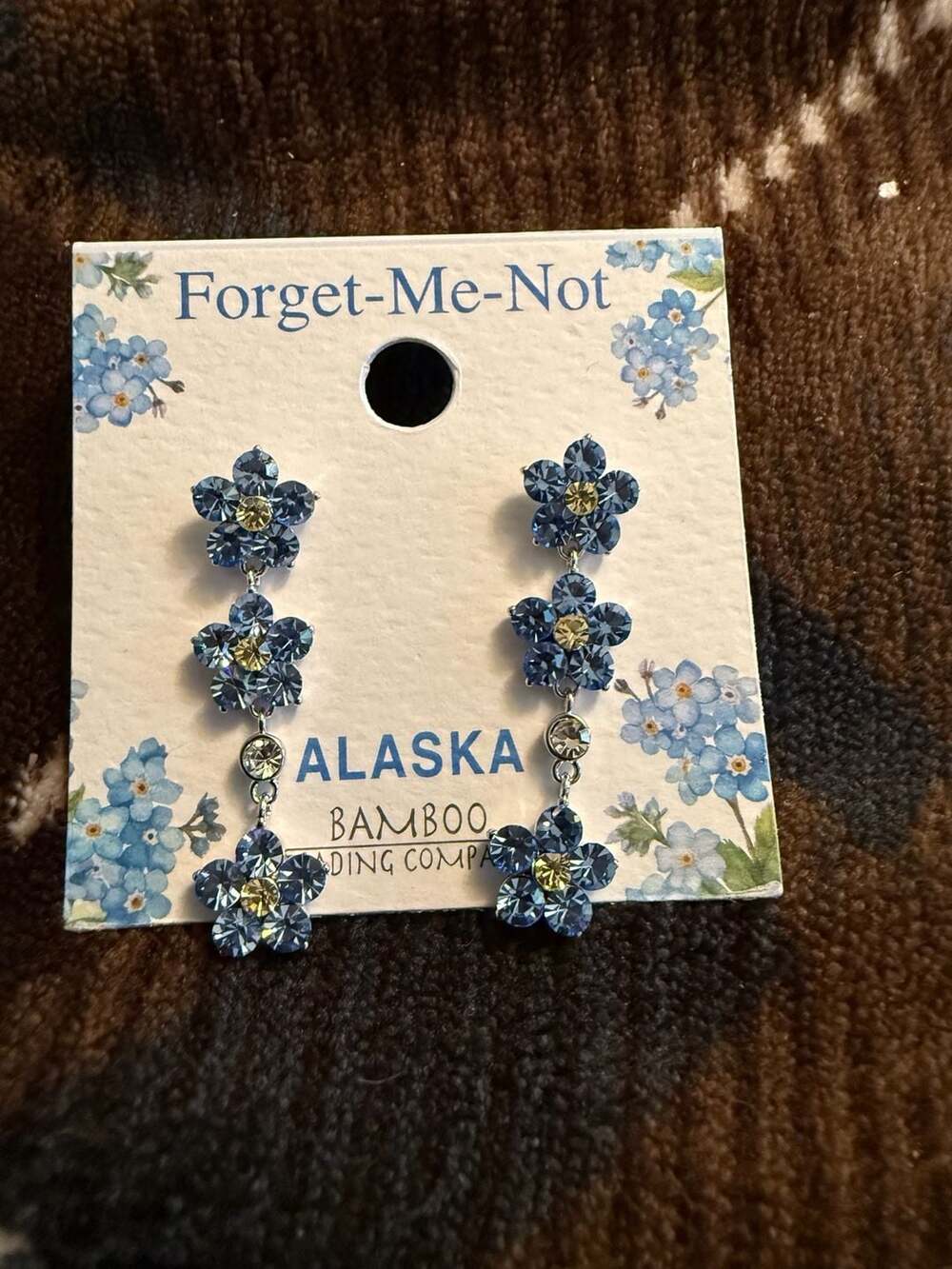 Alaska Bamboo Trading Company Forget-Me-Not Crystal Flower Dangle Earrings